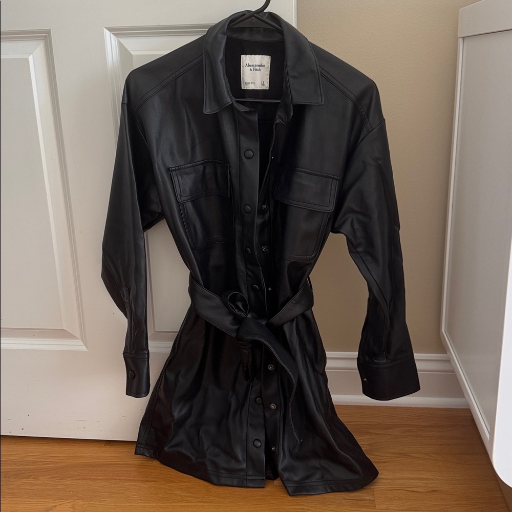 Abercrombie & Fitch Black Leather Shirt Mini Dress